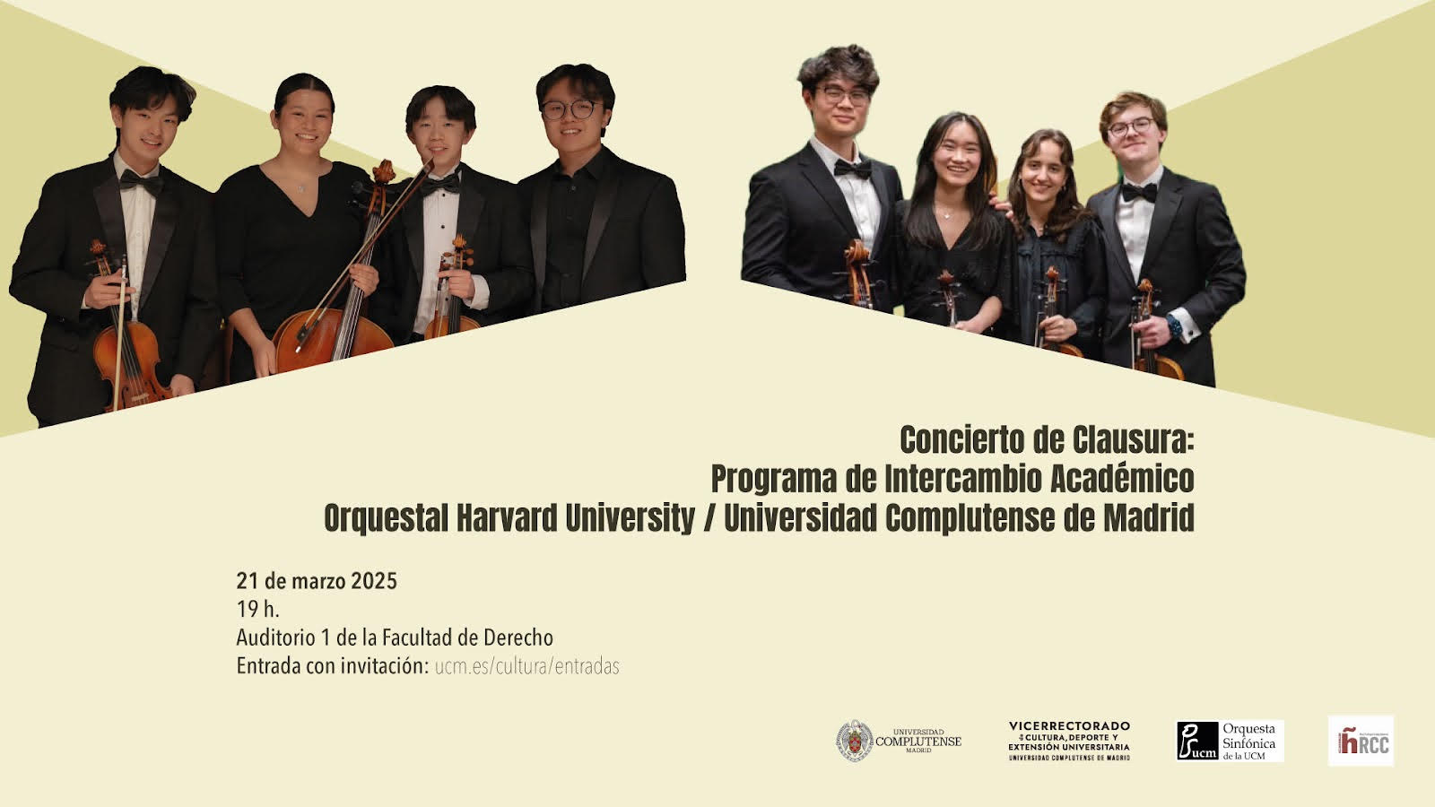 Suspendido, debido a las inclemencias climatológicas, el Concierto Clausura: Programa de Intercambio Académico Orquestal Harvard University / Universidad Complutense de Madrid (21 marzo, Auditorio I) 